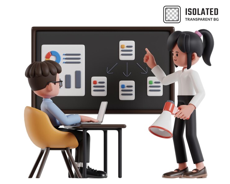 PSD two female and male entrepreneurs discussing marketing strategy