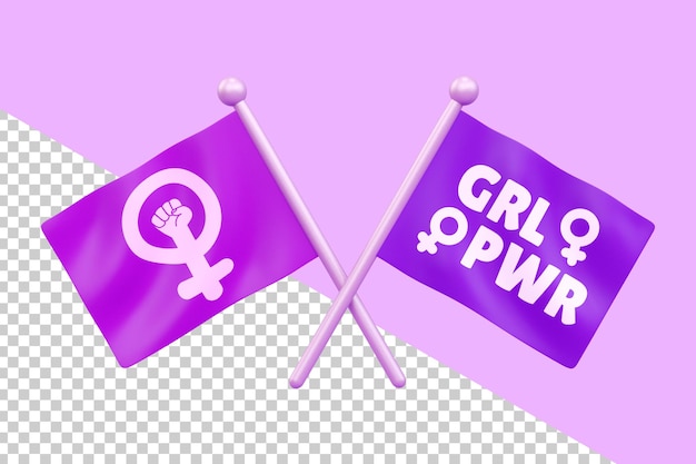 Two feminist flags with transparent background for international women's day and feminist activism