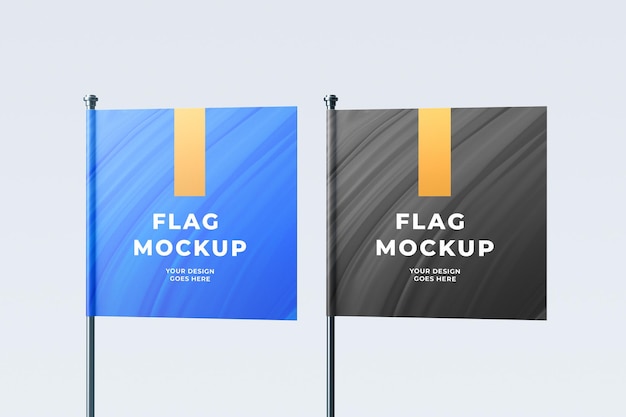 PSD due bandiere su un palo con una che dice flag mockup.