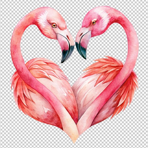 PSD two flamingo makes heart on transparent background