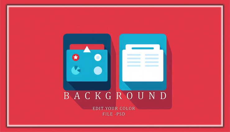 PSD two flat design icons on a red background