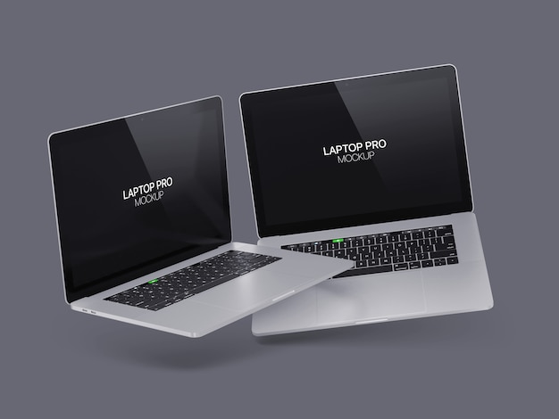 PSD two floating laptop mockup laptop