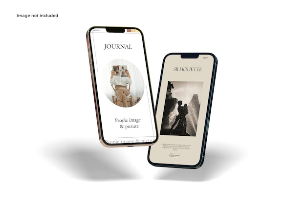 2つのフローティングスマートフォンモックアップ