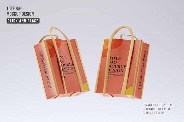 PSD two floating tote bag mockup template