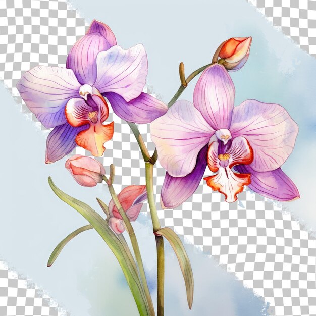 PSD two flowers isolated on transparent background illustrated with vibrant watercolors