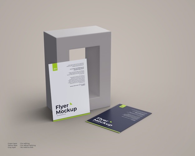 Two flyer mockup with 3d box