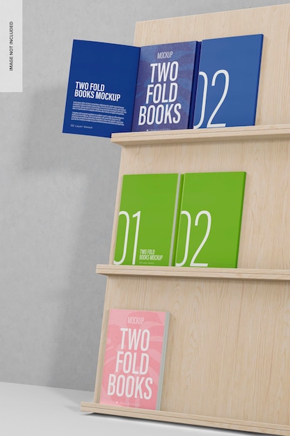 Mockup di libri a due pieghe, sullo scaffale