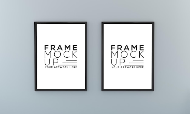 PSD mockup di due frame su un'opera d'arte di presentazione della parete grigia 3d rendering