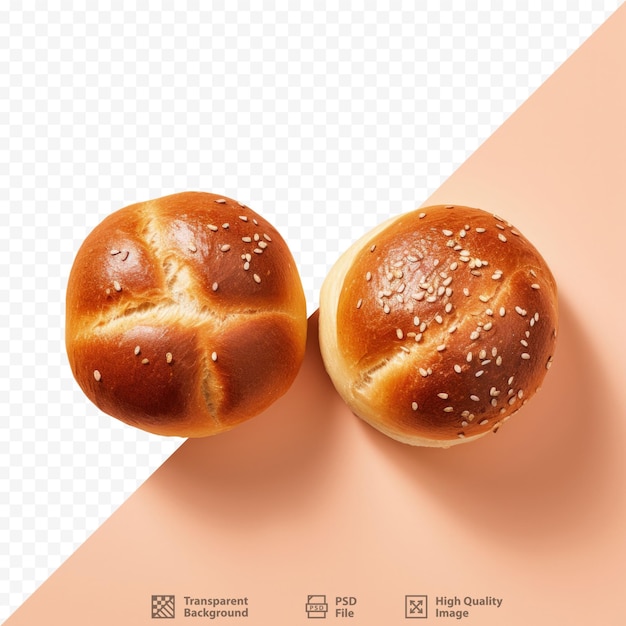 PSD Два свежевыпеченных баварских хлеба на черном прозрачном фоне, видны сверху