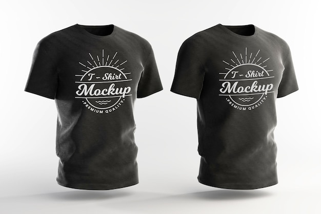 PSD two front views black t-shirt mockup design template