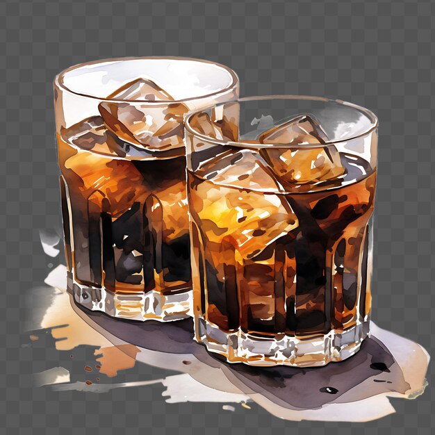PSD two glasses of iced tea with ice and ice cubes