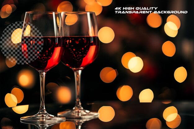 PSD two glasses of wine on a glass tabletop creating an elegant scene on transparent background