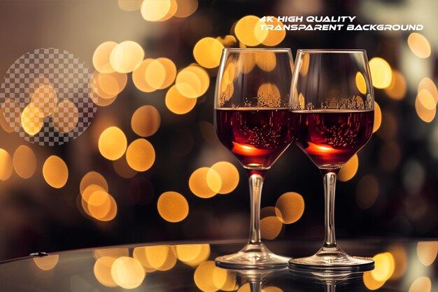 Two glasses of wine on a glass tabletop creating an elegant scene on transparent background