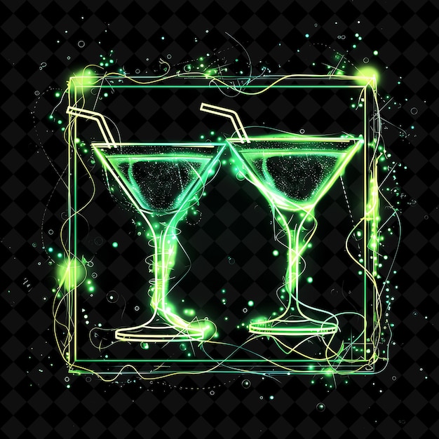 PSD two glasses with green neon lights on a black background