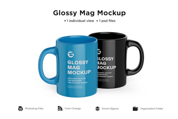 Two Glossy Mugs Mockup