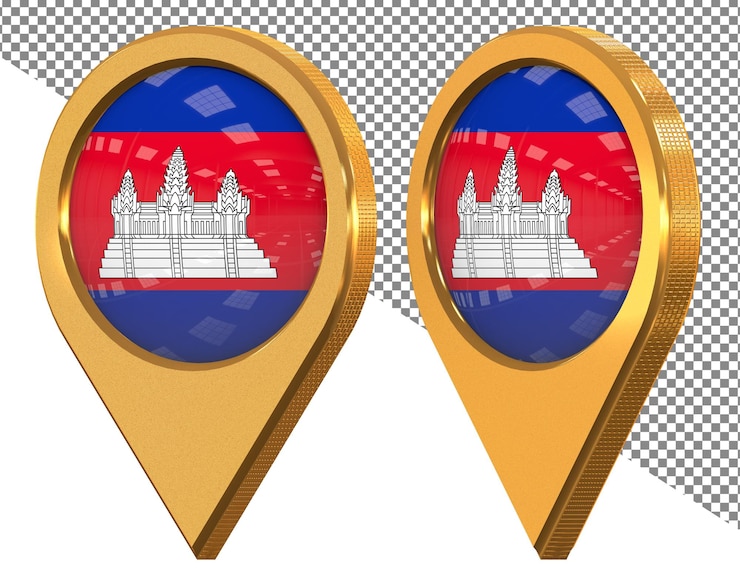 PSD two gold colored pins with a red and blue flag on them.