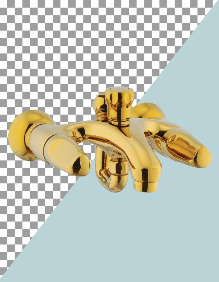 PSD two gold faucets with the number 3 on them