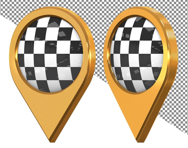 PSD two gold pins with black and white checkered on them.