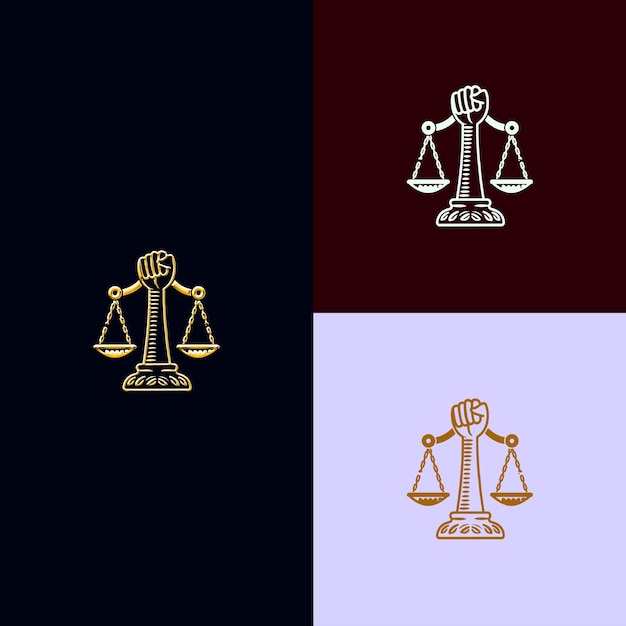 PSD two gold scales with gold letters and the words justice