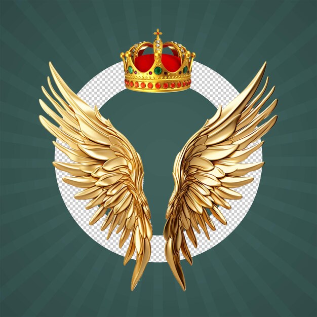 PSD two golden angel wings with a crown and a crown on the top