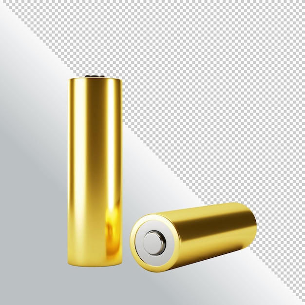 Две батарейки АА золотого цвета изолированы на прозрачном фоне