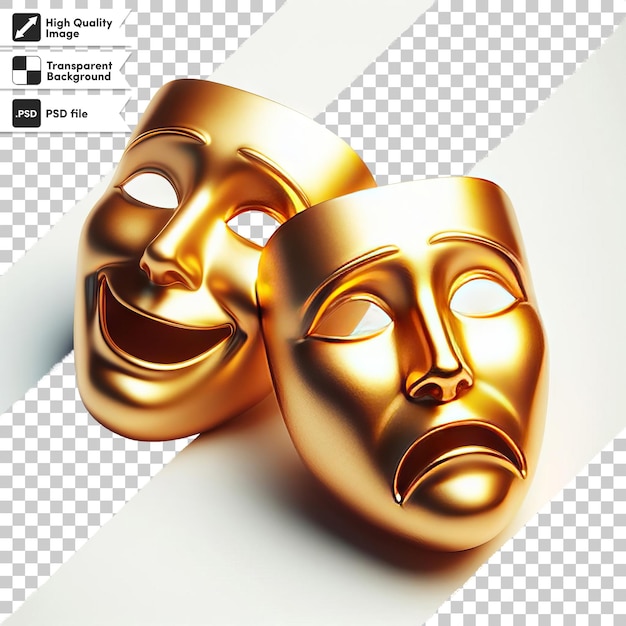 PSD two golden masks with the words  mask  on the front