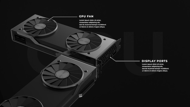 PSD 두 개의 그래픽 카드 사양 인포 그래픽 3d 렌더링