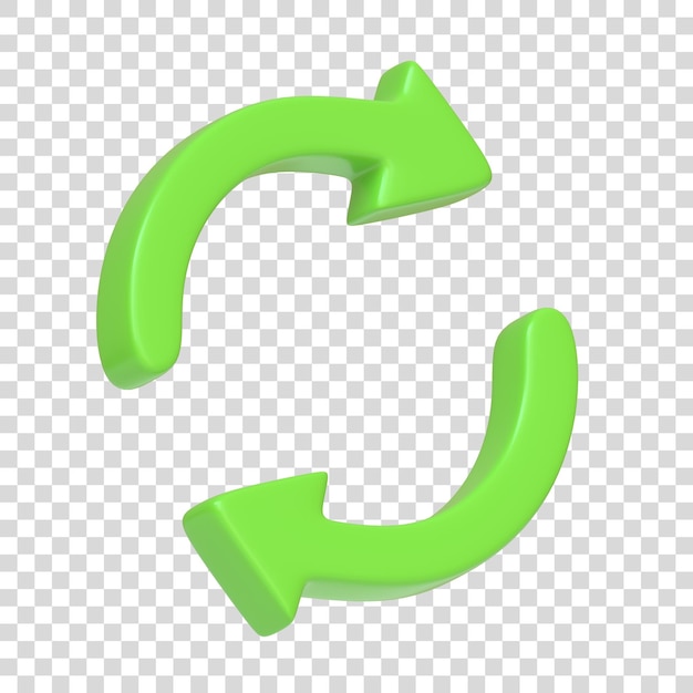 Two green arrows icon update symbol isolated on white background 3D icon sign and symbol 3D render