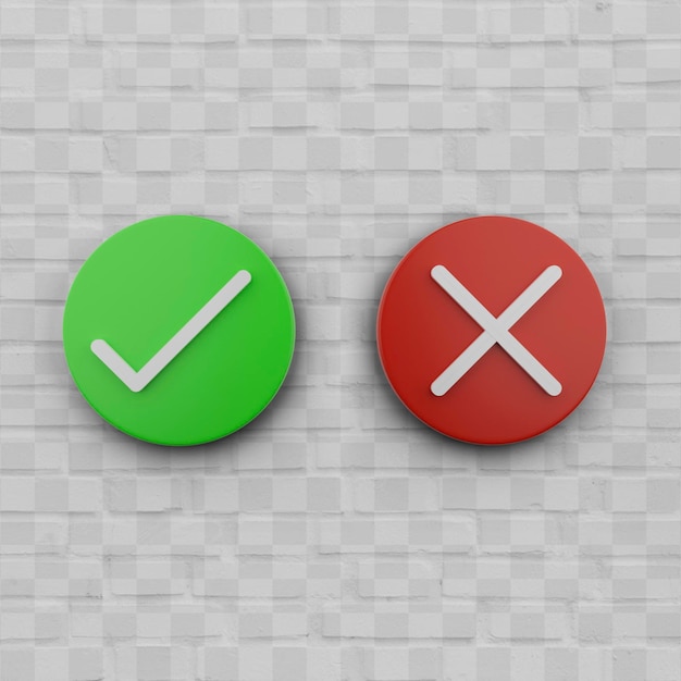 PSD two green and red buttons with a red and green check and a red cross in the middle.