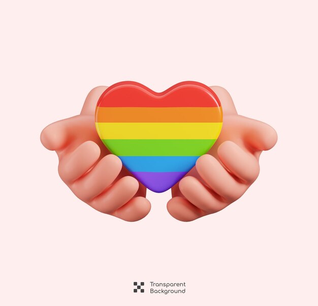 レインボー・ハート・デコレーションLGBTQ+プライド・マス・エレメント・アイコン 3Dレンダリング