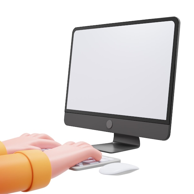 two hand typing on keyboard pc 3d icon for device mockup