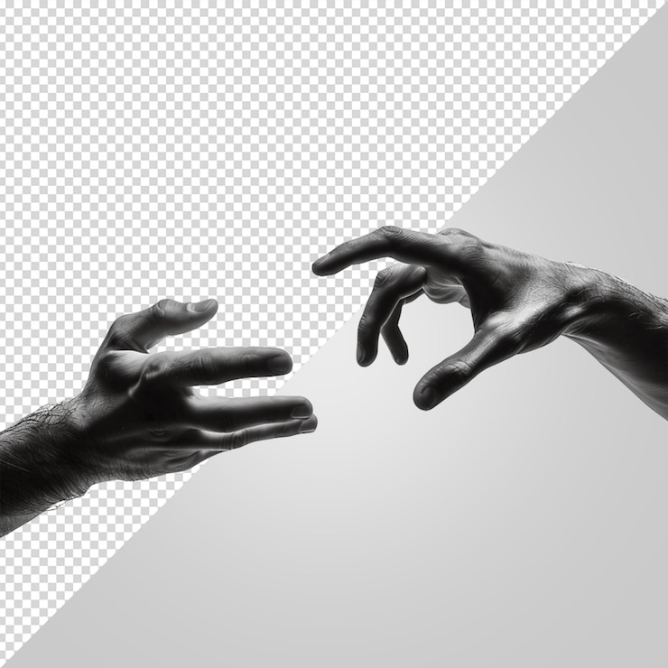 PSD two hands reaching for each other with one another