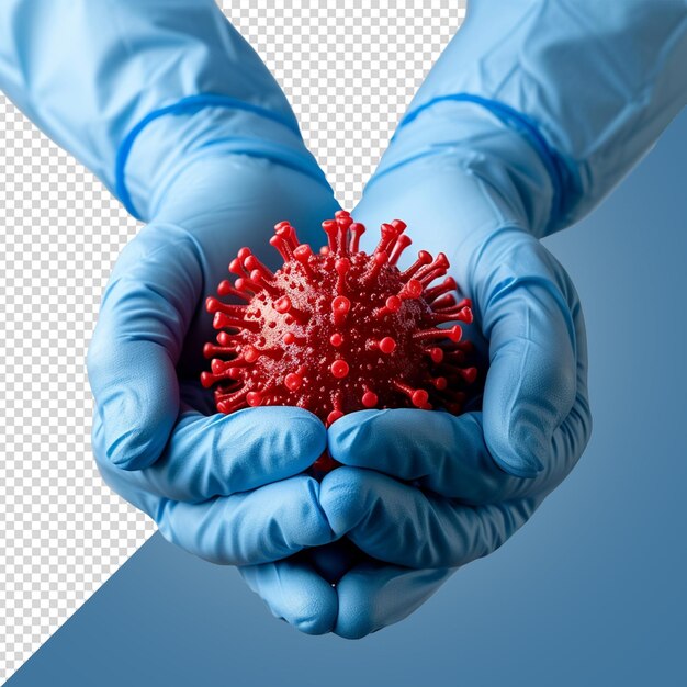 PSD two hands with blue gloves holding a heart shaped object