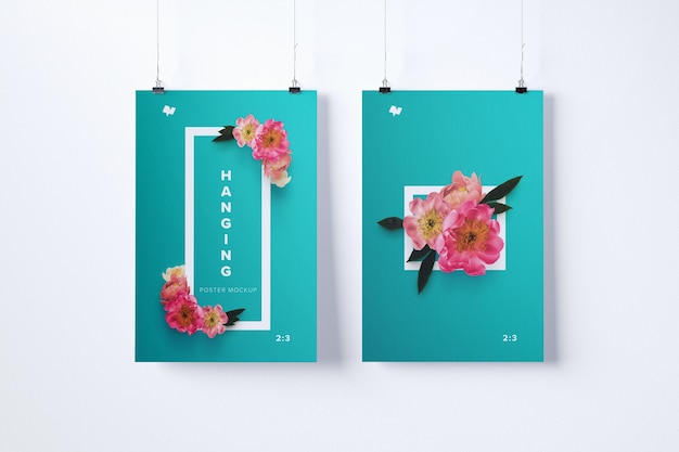 Two hanging posters mockup