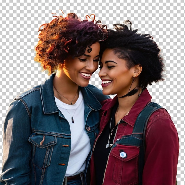 PSD two happy women spend time together on vacation portrait with selective focus