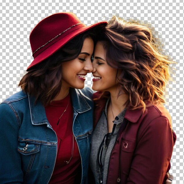 PSD two happy women spend time together on vacation portrait with selective focus