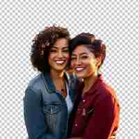 PSD two happy women spend time together on vacation portrait with selective focus