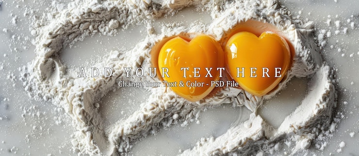 PSD two heartshaped egg yolks in flour