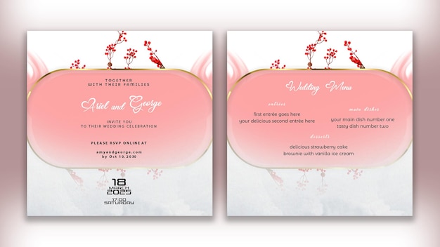 PSD two invitations for a wedding and event.