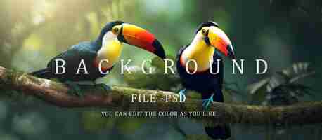 PSD two keelbilled toucan birds largebeaked birdssitting on a tree branch nature background