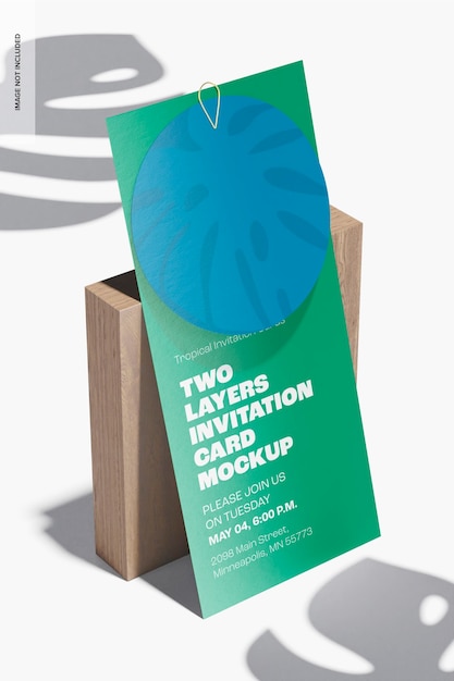 PSD two layers invitation card with shadow overlay mockup, left view