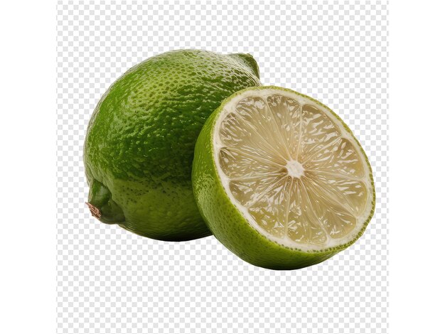 PSD two limes are cut in half and one is green