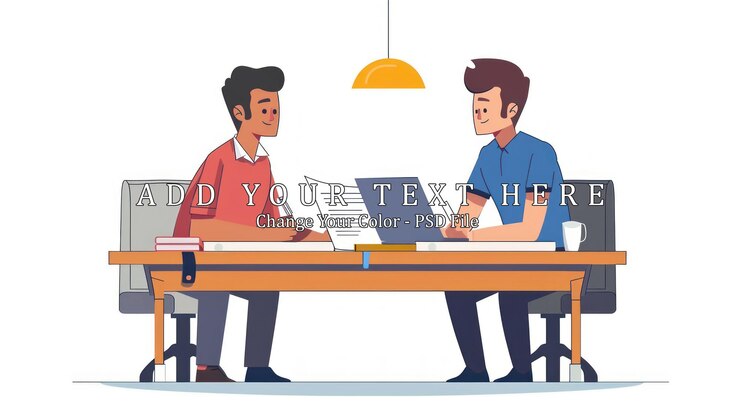 PSD two men discussing a project at a desk