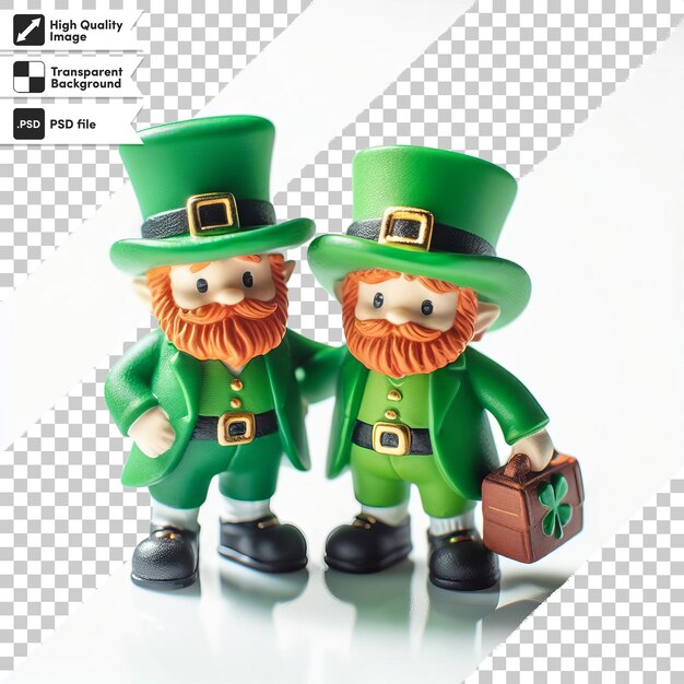 Due uomini in uniforme verde con una scatola di leprechaun