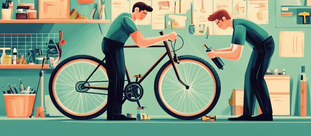 two men repairing a bicycle in a workshop 3