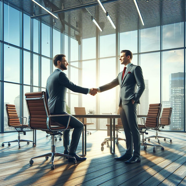 PSD two men shaking hands in a conference room