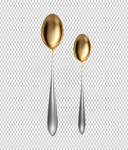 PSD due cucchiai metallici isolati sullo sfondo trasparente rendering 3d