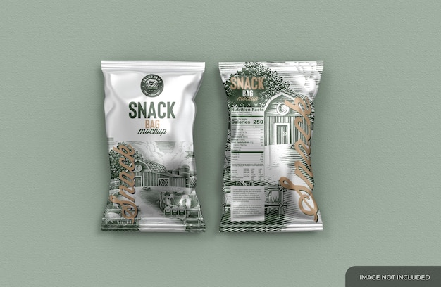 PSD two metallic snack bag mockup