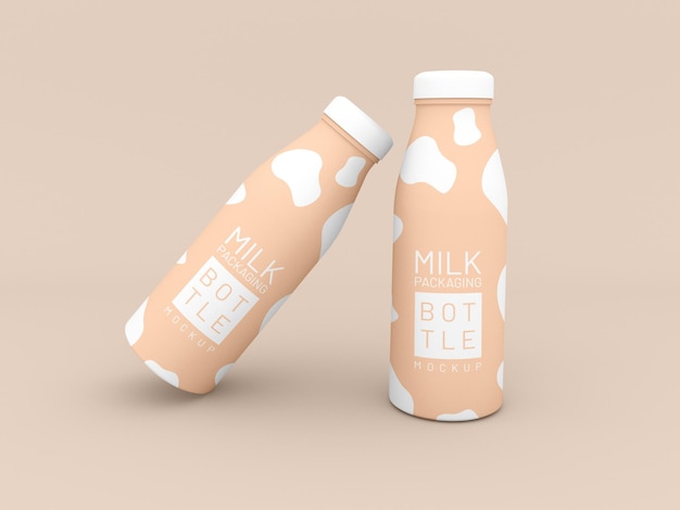 Due mockup di imballaggi per bottiglie di latte