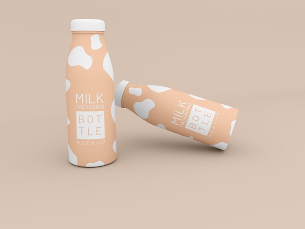 two milk bottle packaging mockup